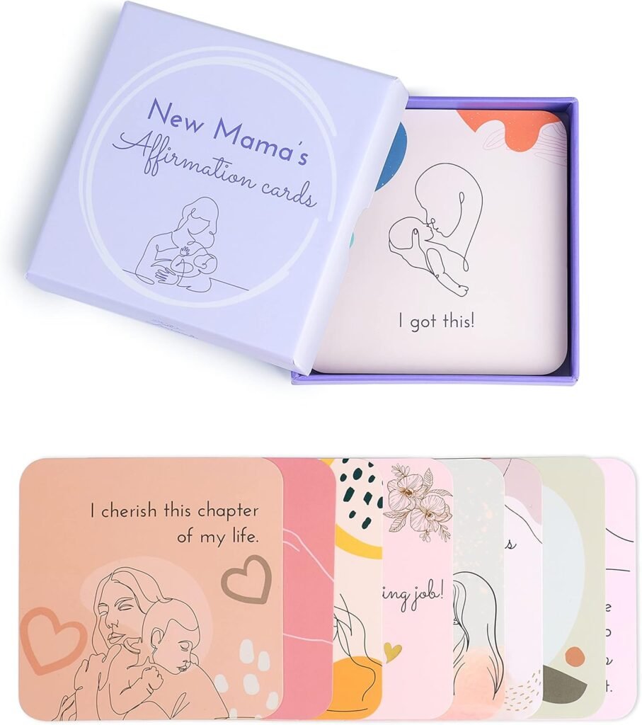 Ariond 31 New Mom Affirmation Cards for Post Partum/Postpartum Self Care with Empowering Messages on the verso of each card | New mom essentials gifts for women after birth