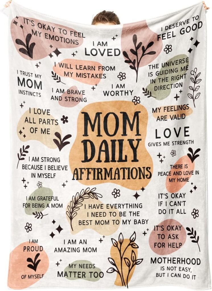 BaubleDazz New Mom Gifts for Women - New Mom Blanket - Gifts for New Mom with Mom Daily Affirmations Messages, New Mom Care Package After Baby, Gifts for Mom, Girl Mom, Boy Mom(50x60)