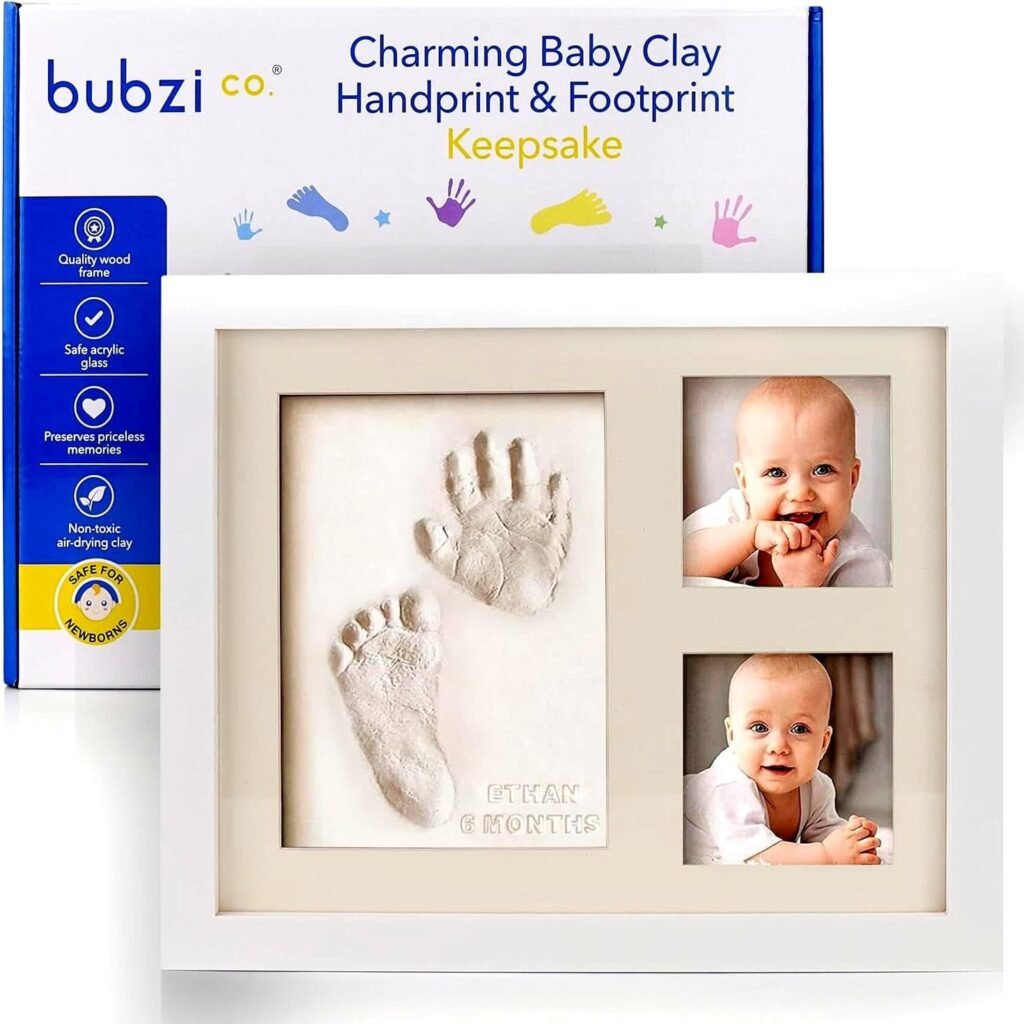 Bubzi Co Baby Footprint Kit, Baby Foot and Hand Print Kit, Baby Keepsake Frame, Nursery Pictures Frames, Hand Print Mold Kit, New Mom Gifts, Baby Newborn Essentials Must Haves, Baby Shower Gifts