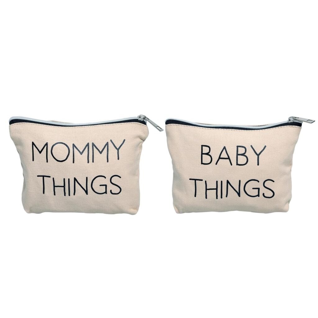 Pearhead Mommy and Baby Canvas Pouch Set, Christmas And Holiday Gift For New Moms,Matching Travel Cases for New Mothers and Expecting Moms, Minimalist Cosmetic and Accessory Bag, Set of 2