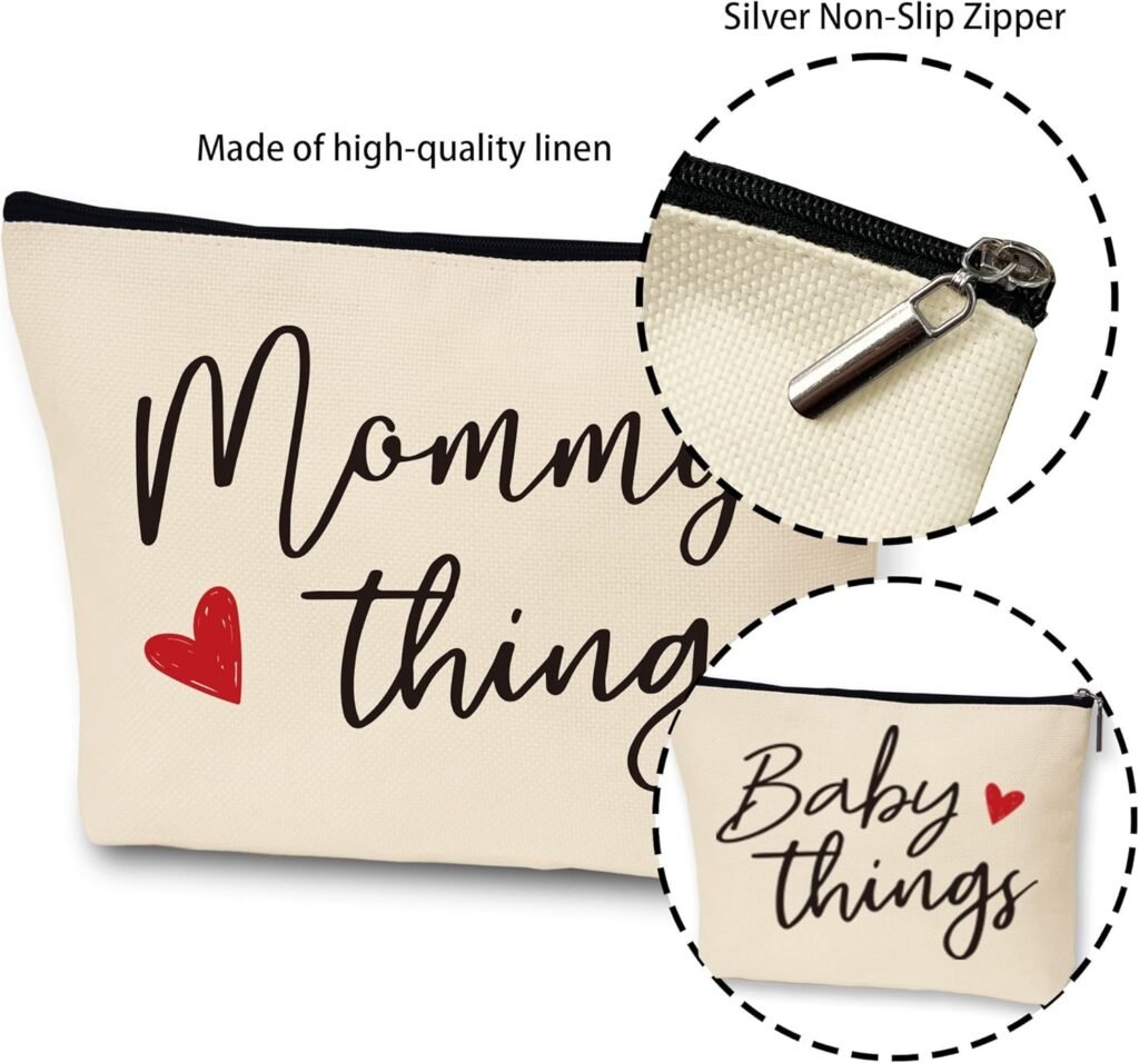 Best Expecting Mom Gifts,Mommy And Baby Canvas Pouch Set,New Mother Keepsake For New Mothers And Expecting Moms,Modern Neutral Cosmetic And Accessory Bags,Matching Travel Cases,Set of 2