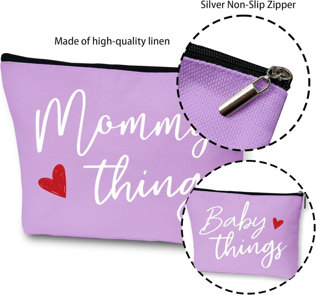 Best Expecting Mom Gifts,Mommy And Baby Canvas Pouch Set,New Mother Keepsake For New Mothers And Expecting Moms,Modern Neutral Cosmetic And Accessory Bags,Matching Travel Cases,Set of 2