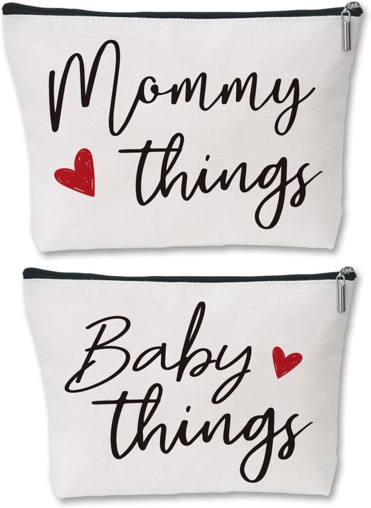 Best Expecting Mom Gifts,Mommy And Baby Canvas Pouch Set,New Mother Keepsake For New Mothers And Expecting Moms,Modern Neutral Cosmetic And Accessory Bags,Matching Travel Cases,Set of 2