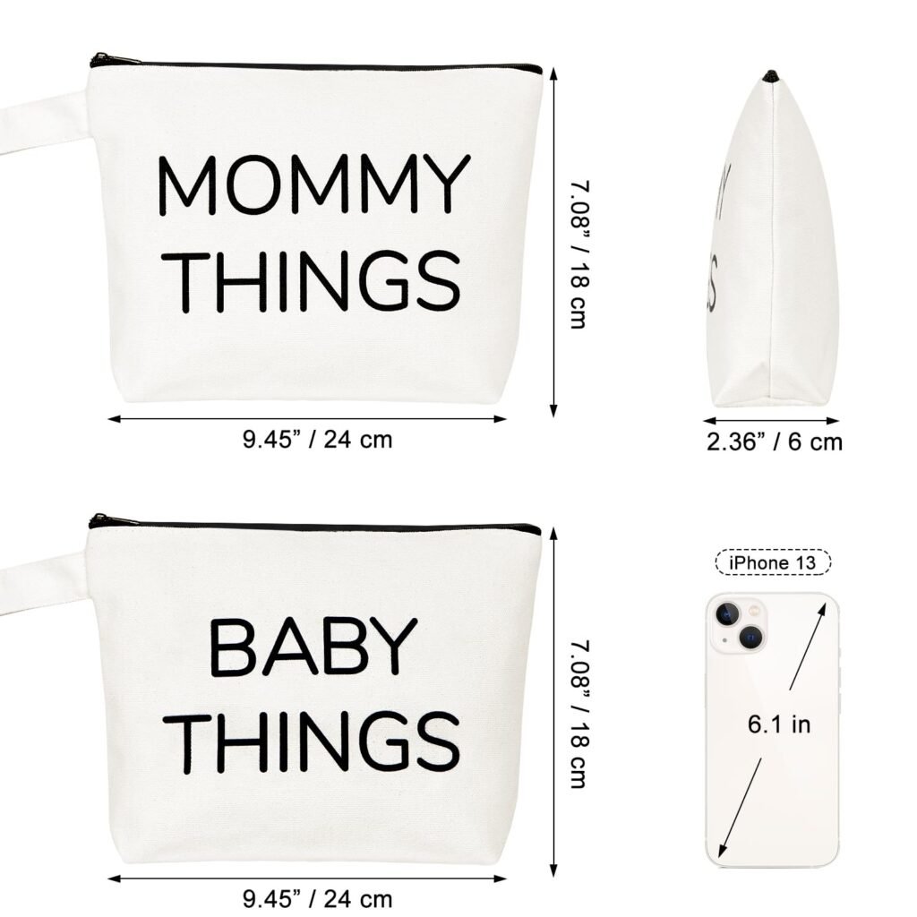 New Mom Gifts, 2PCS Mommy and Baby Canvas Pouch Set, Gifts For Expecting Moms Keepsake Bag, New Mothers and Baby Essentials Stuff, Neutral Makeup Bag Gift Set