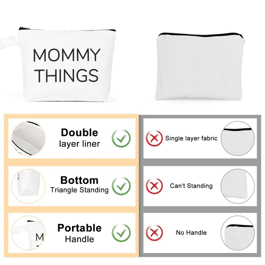 New Mom Gifts, 2PCS Mommy and Baby Canvas Pouch Set, Gifts For Expecting Moms Keepsake Bag, New Mothers and Baby Essentials Stuff, Neutral Makeup Bag Gift Set