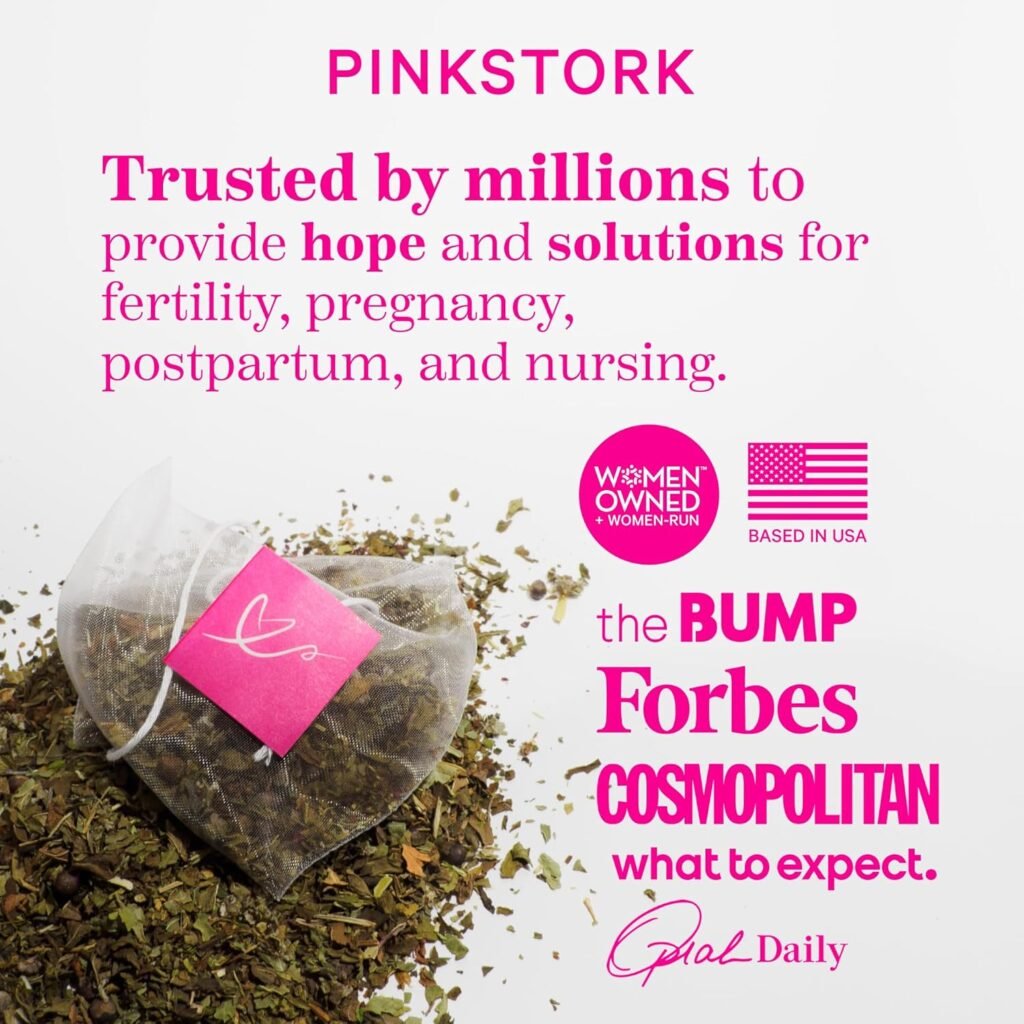 Pink Stork Postpartum Recovery Herbal Tea, Organic Red Raspberry Leaf with Chamomile, Hormone Balance for Women After Labor and Delivery, Strawberry Passion, Hot or Iced, Caffeine-Free, 15 Sachets