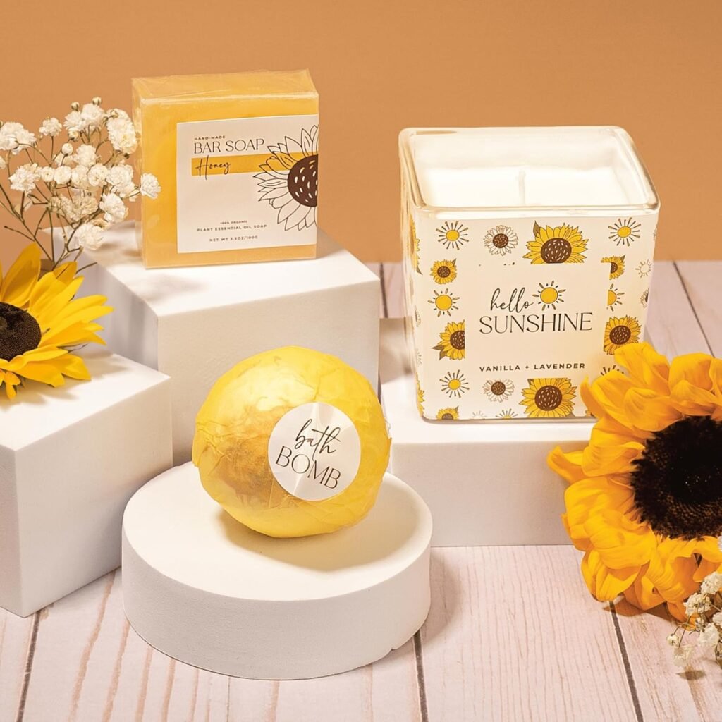 The Love Crate Co Sunflower Gifts for Women, 15pc Custom Gift Box for Women. Get Well Soon Gift Baskets for Women, You Are My Sunshine Gifts, Care Package For Women Thinking of You, Wellness Gifts.